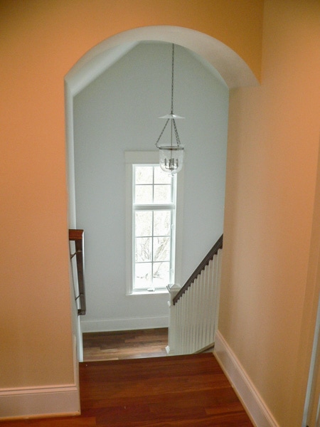 cottage, arched, opening, stair, landing, handrails